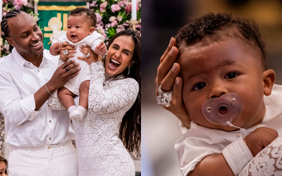 Dia emocionante! Bento, filho de Thiaguinho e Carol Peixinho, é batizado aos oito meses