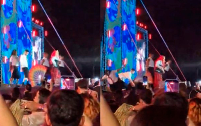 Palco de Gloria Groove cede durante show e dois dançarinos caem em buraco em MG