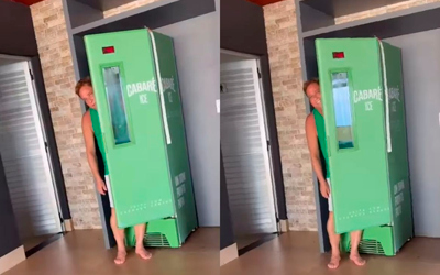 Sem poder consumir álcool, Leonardo brinca ao ver refrigerador cheio de bebidas